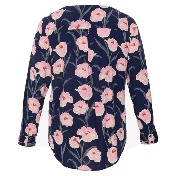 NWT Junarose Floral Top Blouse Shirt Emelie Veronica 14 Blue Pink Button Front - Picture 8 of 11